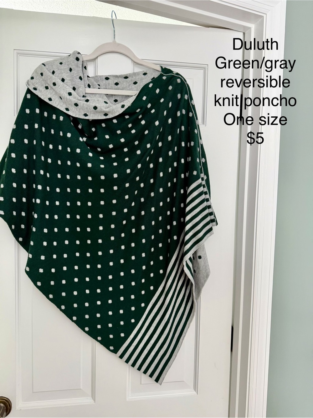 Duluth Reversible Green/Gray Knit Poncho Sweater